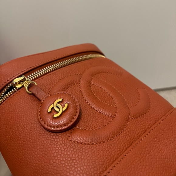 Chanel CC Caviar Vanity Case Vintage Timeless Orange Leather Top Handle Bag - Picture 9 of 13
